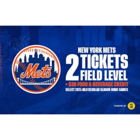 MLB New York Mets, Two (2) Field Level Tickets + $30 Food & Beverage eVoucher