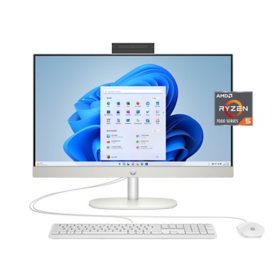 HP 23.8-inch All-in-One Desktop PC 24-cr0077c, AMD Ryzen 5 7520U, 8GB Memory, 512GB SSD Drive, White Wired Keyboard and Mouse Combo, HP True Vision 720p HD Tilt Privacy Camera, 1 Year Limited Hardware Warranty, Windows 11