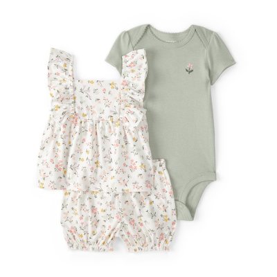 Carter's Girls 3Pc Outfit Set Green 12M:- Green, 12M
