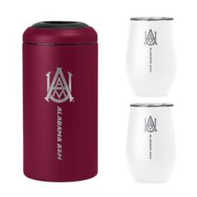 Logo Brands HBCU 12oz Stainless Steel Tumbler and Stainless Steel 750mL Bottle Cooler Set, Assorted Teams