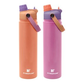 Hydraflow 25-oz. Double Wall Stainless Steel Water Bottle with Dual Lid, 2 Pack, Choose Color