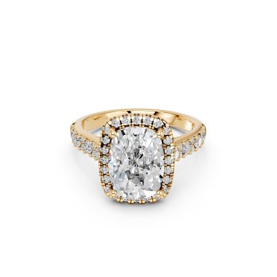 3.70 CT. T.W. Lab Created Cushion Cut Diamond Ring in 18K Gold- Yellow Gold, 10:- Yellow Gold, 10