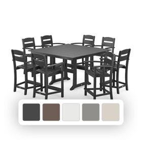 POLYWOOD Gulf Shores Farmhouse Trestle Counter Arm Chair Set, 9pc