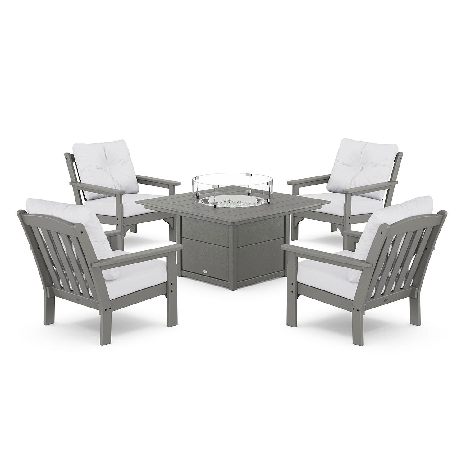 POLYWOOD Gulf Shores 5-Piece Deep Seating Firepit Set (Slate Grey/Natural)