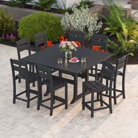 POLYWOOD Gulf Shores Farmhouse Trestle Counter Side Chair Set, 9pc