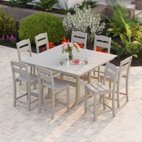 POLYWOOD Gulf Shores Farmhouse Trestle Counter Side Chair Set, 9pc