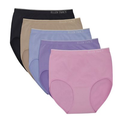 Ellen Tracy Women's 5-Pack Seamless Brief Blk/Orchid XL:- Black/Orchid, XL