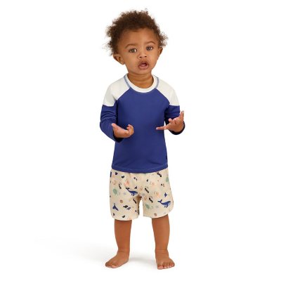 Sperry 2pc swim trunk set. Set includes nautical swim trunk and coordinating long sleeve rash guard:- Multi, 6M