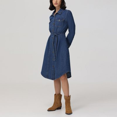 ワンピース GRETA MIDI DENIM DRESS Cinq a Sept Zelda Belted Asymmetric Sleeveless Denim Midi