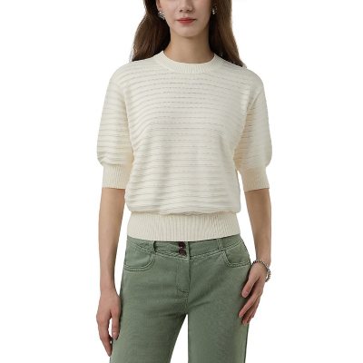 FRYE SHORT SLEEVE SWEATER - CREAM XL:- Cream, XL