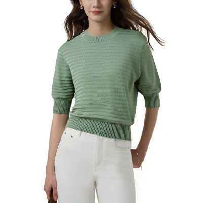 FRYE SHORT SLEEVE SWEATER - GREEN L:- Green, L