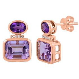  Amethyst and Pink Amethyst Stud Earrings in 14K Gold