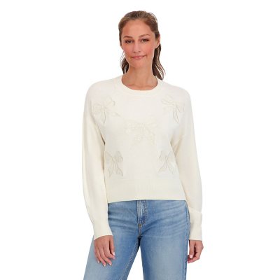 BRIDGERTON LACE BOW SWEATER - CREAM XXL:- XXL, Cream