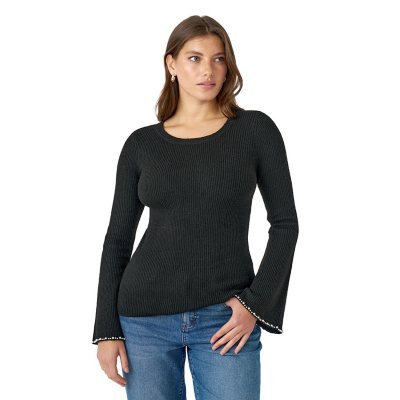 EDITED BY HUNTER MCGRADY PEARL TRIM SWEATER - BLACK L:- L, Black