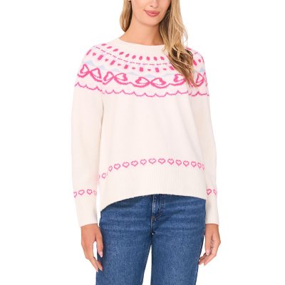 VINCE CAMUTO HEART SWEATER - CREAM XXL:- XXL, Cream - Online Only