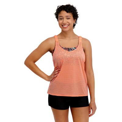 Zeroxposur Women's Layered Tankini Set Coral XS:- Coral, XS