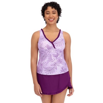 Zeroxposur Women's Ruffle Tankini Set Purple L:- Purple - Online Only, L