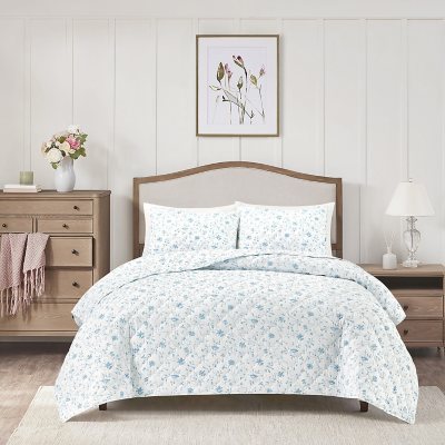 Laura Ashley 3-PC Soft Quilt Set Juliette Blue (Queen):- Juliette Blue, Queen