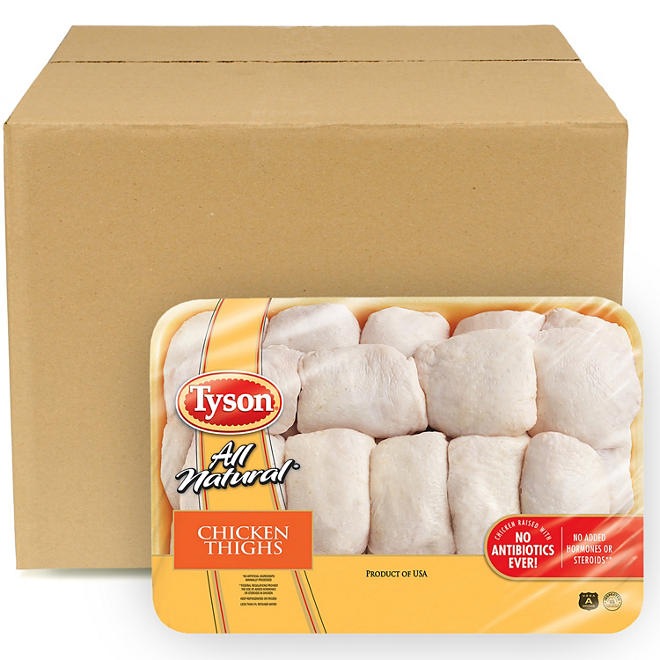 Tyson Chicken Bone-In Thighs, Bulk Wholesale Case (12 ct./6 pkgs., priced per pound)