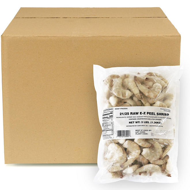 Frozen Raw EZ Peel Shrimp, 21-25 shrimp per pound, Bulk Wholesale Case (30 lbs.)