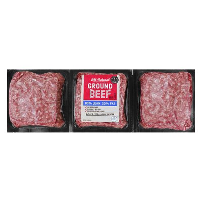 Ground Beef 80% Lean 20% Fat Value Pack - 3 Lbs.