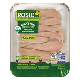 Rosie Organic Boneless Skinless Chicken Strips, priced per pound