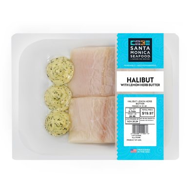 Santa Monica Seafood Wild Caught Halibut with Lemon Herb Butter, priced per pound