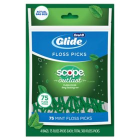 Oral-B Glide Floss Picks, Scope Outlast, 75 ct., 4 pk.