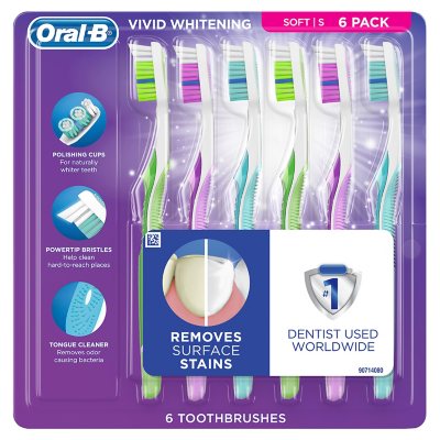 OralB 3D White Vivid Manual Toothbrushes, Soft Bristles, 6 Count Sam