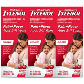 Children's Tylenol Oral Suspension, Cherry, 4 oz., 3 pk. 		 		 		 		 		