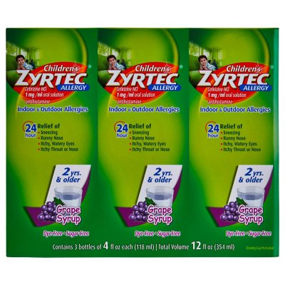 Children S Zyrtec Antihistamine Allergy Liquid Grape 4 Fl Oz 3 Pk Sam S Club