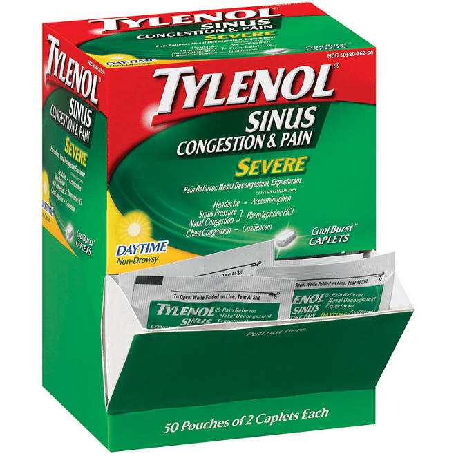 Tylenol® Severe Daytime Sinus - CoolBurst™ - 50 pouches - 2 caplets each