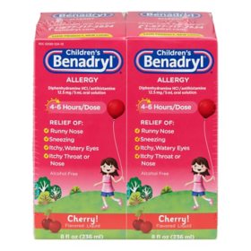 Children's Benadryl Antihistamine Allergy Liquid, Cherry 8 fl. oz., 2 pk.