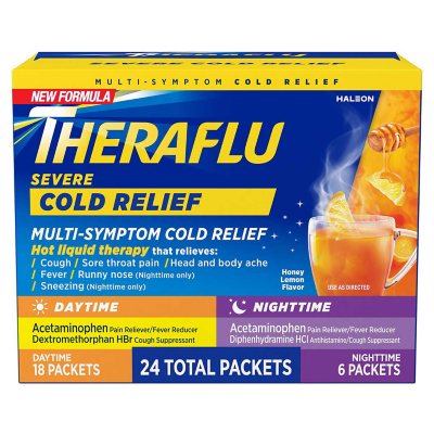 Theraflu MultiSymptom Severe Cold Relief Medicine/Nighttime Severe Cold and Cough Relief Medicine Powder, 24 ct.