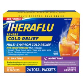 Theraflu MultiSymptom Severe Cold Relief Medicine/Nighttime Severe Cold and Cough Relief Medicine Powder, 24 Packets