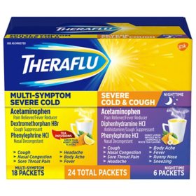 Theraflu Multi-Symptom Severe Cold & Nighttime Severe Cold & Cough Relief Medicine 18 pk. Multi-Symptom/6 pk. Night
