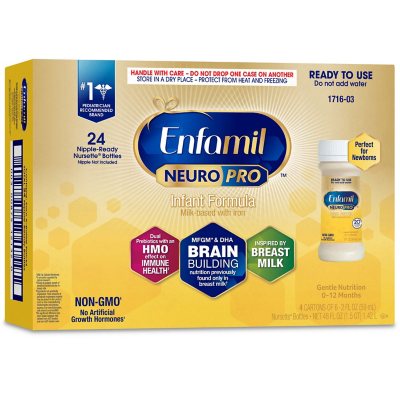 Enfamil NeuroPro Baby Formula with DHA, Iron and Prebiotics, Ready-to-Use  Liquid Nursette Bottles (2 fl. oz., 24 pk.) - Sam's Club