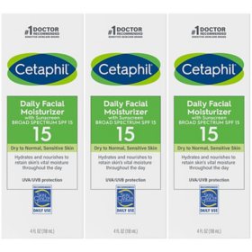 Cetaphil Daily Facial Moisturizer with Sunscreen, SPF 15, 4 oz., 3 pk.