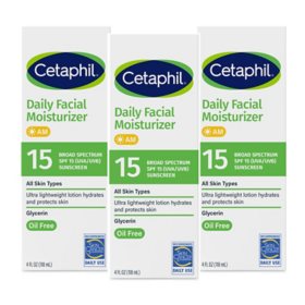 Cetaphil Daily Facial Moisturizer with Sunscreen, SPF 15, 4 oz., 3 pk.