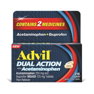 Advil Dual Action with Acetaminophen 250mg and Ibuprofen 125mg Coated Pain  Reliever Caplets (216 ct.) - Sam's Club