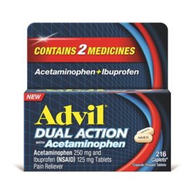 Advil Dual Action with Acetaminophen 250mg and Ibuprofen 125mg Coated Pain Reliever Caplets (216 ct.)