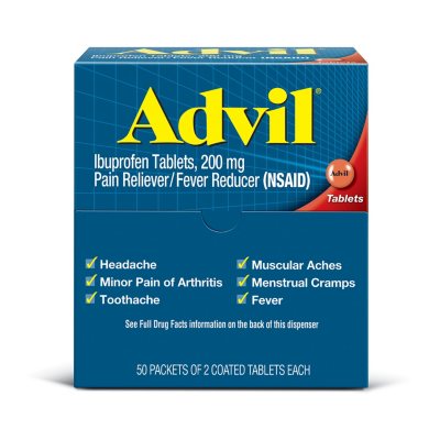 Advil Pain Reliever / Fever Reducer Coated Tablet, 200 mg. Ibuprofen (50  pk., 2 tablets/pk.) - Sam's Club