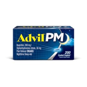 Advil PM Pain Reliever / Nighttime Sleep Aid Caplet, 200 mg. Ibuprofen & 38 mg. Diphenhydramine (200 ct.) 