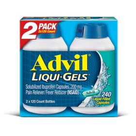 Advil Liqui-Gels Pain Reliever and Fever Reducer Capsules, 200 mg Ibuprofen, 120 ct./pk., 2 pk.