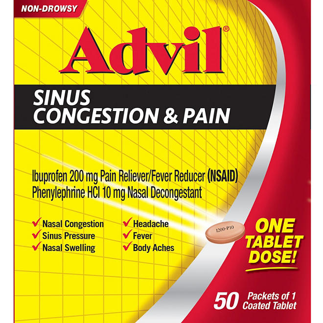 Advil Sinus Congestion & Pain Tablets, 200 mg Ibuprofen 50 ct.