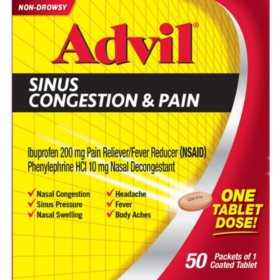 Advil Sinus Congestion & Pain Tablets, 200 mg Ibuprofen (50 ct.)