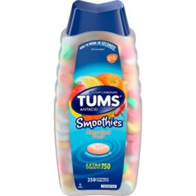 TUMS Smoothies Antacid Chewable Tablets for Heartburn Relief, Assorted Fruit 250 ct.