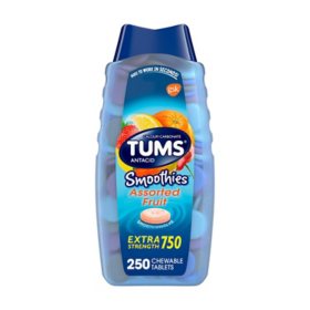 TUMS Smoothies Antacid Chewable Tablets, Assorted Fruit, 250 ct.