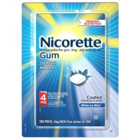 Nicorette Nicotine Gum, 4mg, White Ice Mint, 200 ct.