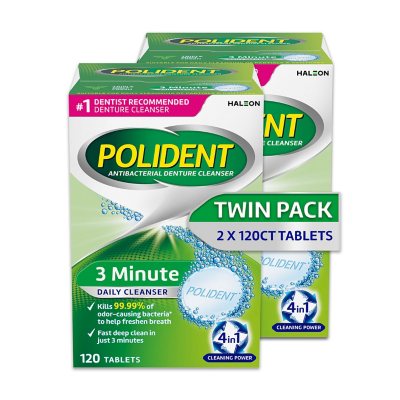 Polident 3-Minute Triple-Mint Antibacterial Denture Cleanser, Effervescent  Tablets (240 ct.)